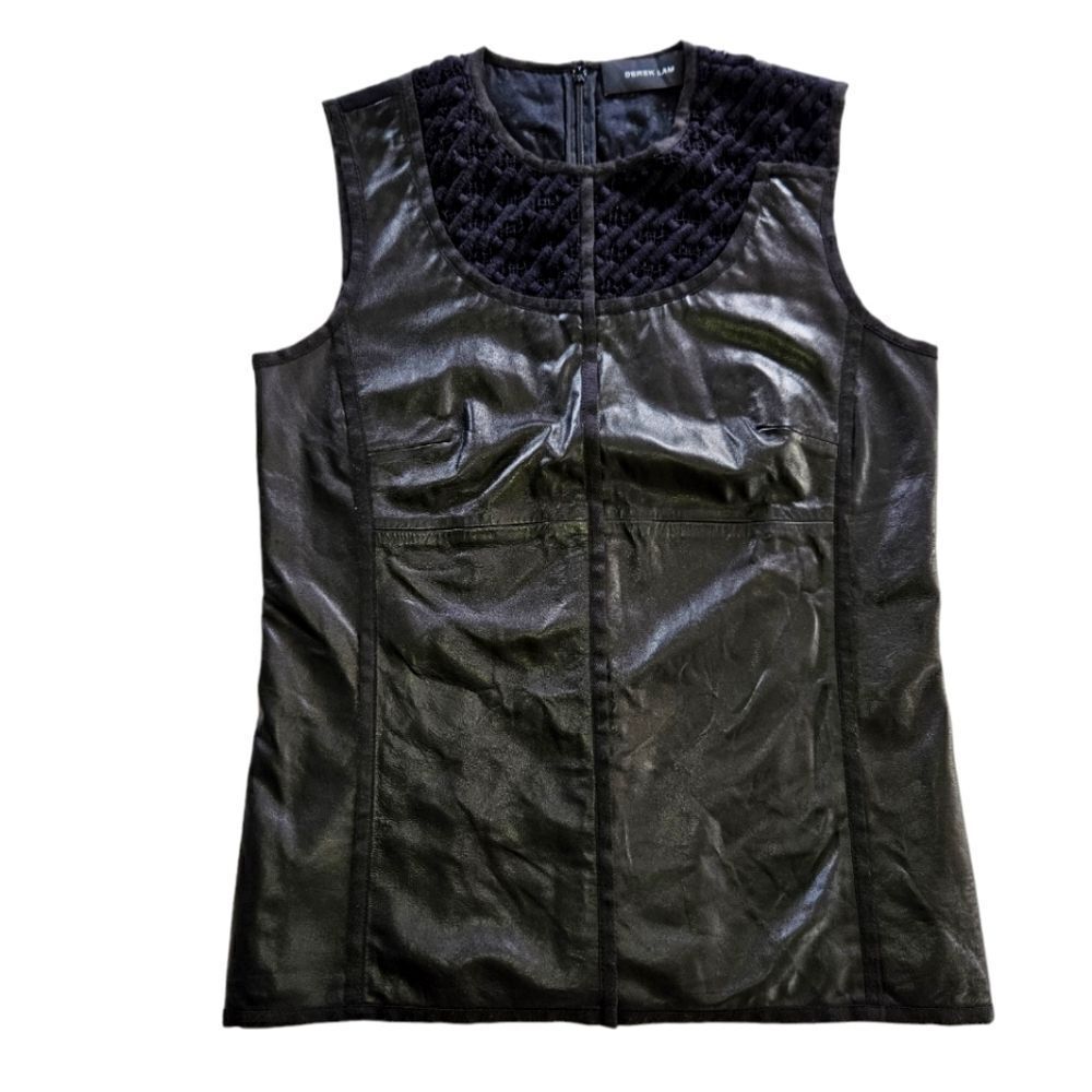 Derek Lam Runway 2012 Sleeveless Lambskin Leather Crochet Sleeveless Top Shirt 8